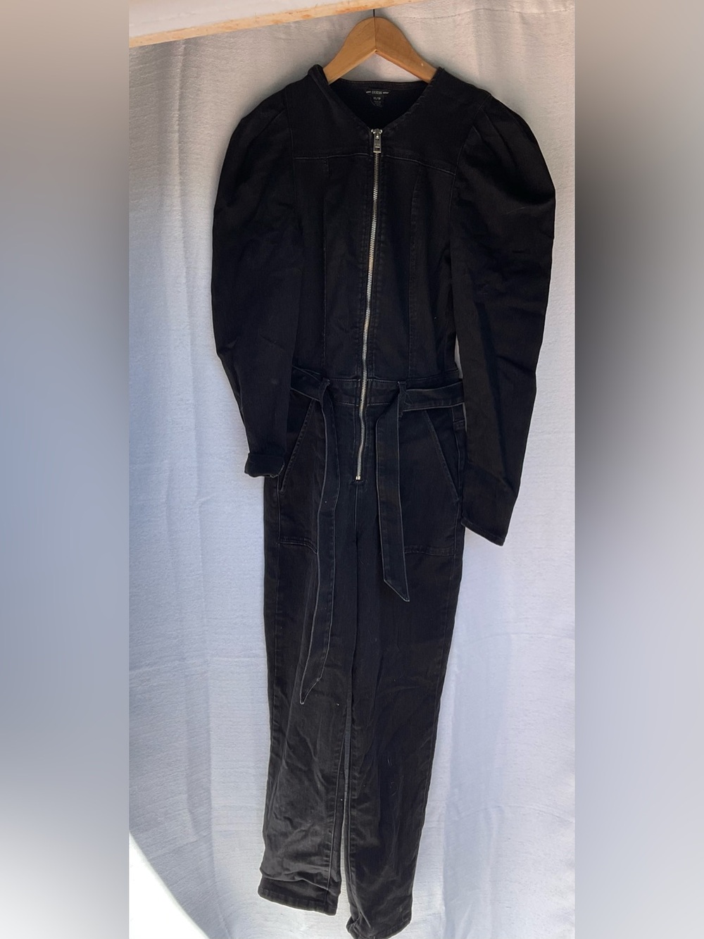 Guess Black Long Zip-Front Jumpsuit with Belt